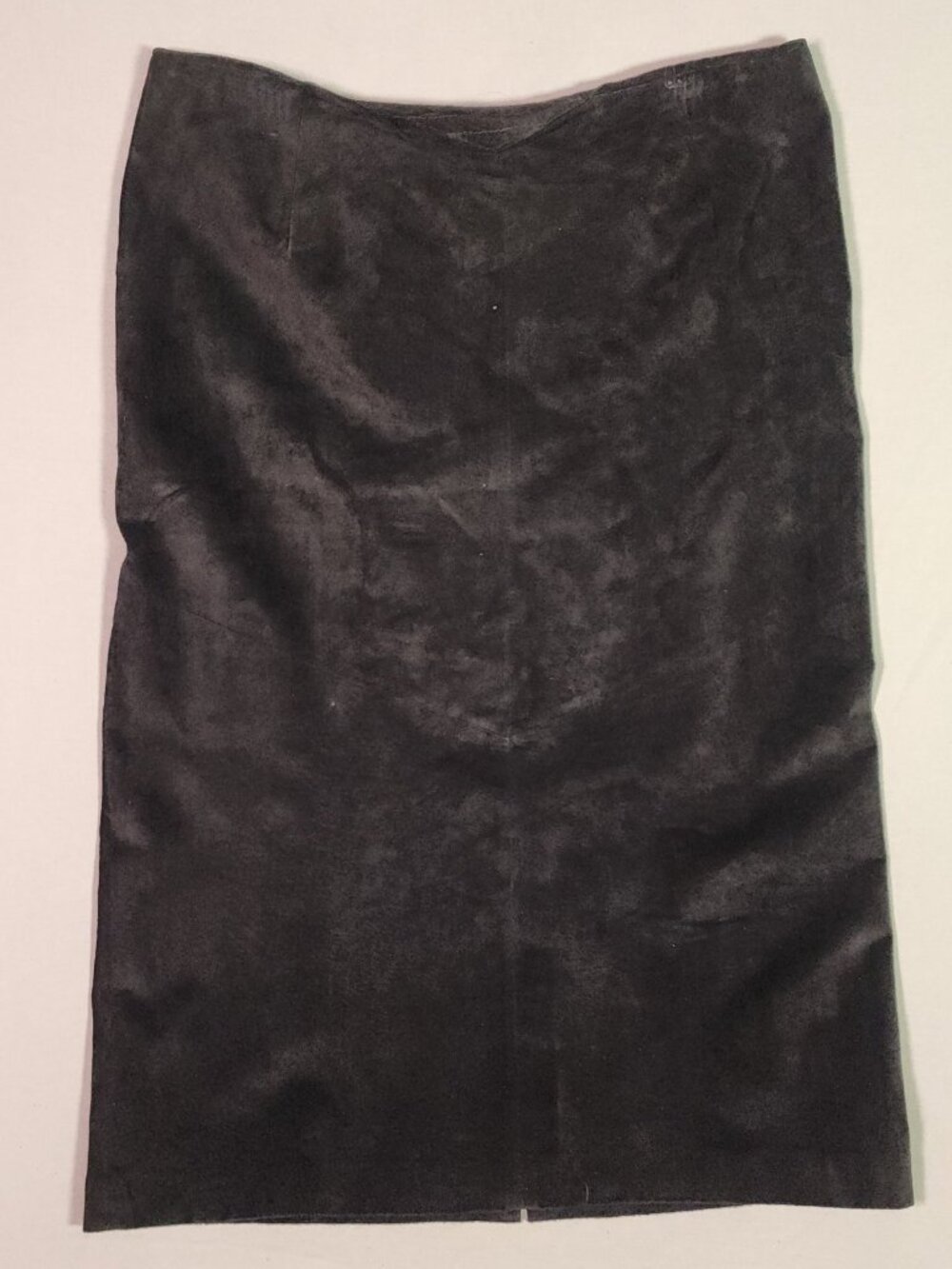 Vintage Black Suede Leather Pencil Skirt Back Slit Lined Women Size 14